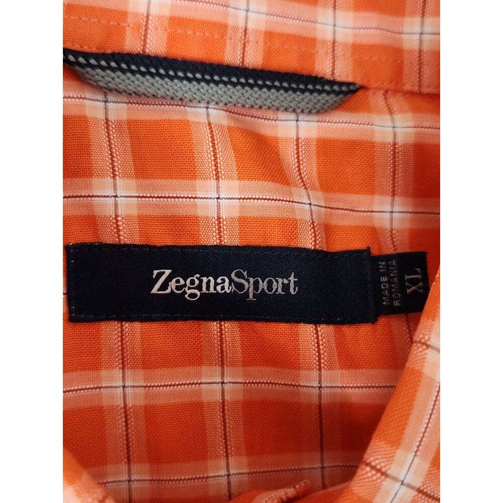 Ermenegildo Zegna Sport Mens Button Down Shirt Orange Plaid Check Size XL - Picture 3 of 5